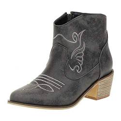 Birdsight Damen Cowboy Stiefeletten Blockabsatz Ankle Boots Stickerei Western Herbst Winter Stiefel(Weiß,35) von Birdsight