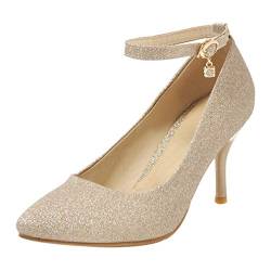 Birdsight Damen Glitzer Fesselriemen High Heels Pumps mit 8cm Absatz Stilettos Wedding Schuhe (Gold, 42) von Birdsight