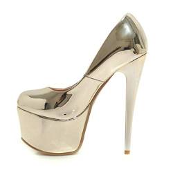 Birdsight Damen Stiletto High Heels Plateau Extrem Pumps Lack Geschlossen Slip on Schuhe (Gold, 40) von Birdsight