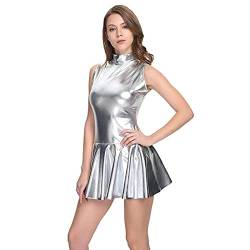Women Turtleneck A-Line Bodycon Mini Casual Dress,Silver,7XL von Birod