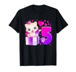 5. Geburtstag, Mädchen 5 Jahre, Katze, Nummer 5 T-Shirt von Birthday Girl by Content Design Studio