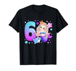 6. Geburtstag Mädchen 6 Jahre, Meerjungfrau, Nummer 6 T-Shirt von Birthday Girl by Content Design Studio