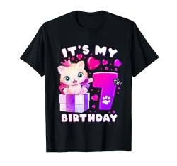 7. Geburtstag, Mädchen 7 Jahre, Katze, Nummer 7 T-Shirt von Birthday Girl by Content Design Studio