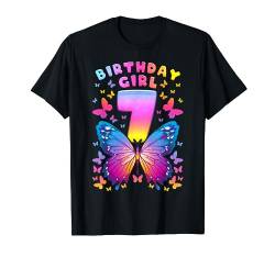 7. Geburtstag, Mädchen 7 Jahre, Schmetterling, Nummer 7 T-Shirt von Birthday Girl by Content Design Studio