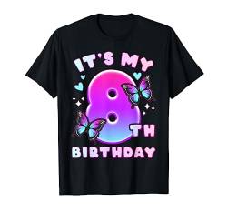 8. Geburtstag, Mädchen 8 Jahre, Schmetterlinge und Nummer 8 T-Shirt von Birthday Girl by Content Design Studio