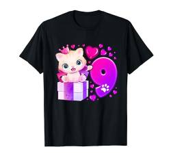 9. Geburtstag, Mädchen 9 Jahre, Katze, Nummer 9 T-Shirt von Birthday Girl by Content Design Studio