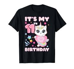 Geburtstag Mädchen 11 Jahre, Katze, Einhorn, 11. Geburtstag T-Shirt von Birthday Girl by Content Design Studio