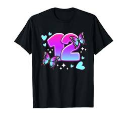 Geburtstag Mädchen 12 Jahre, Schmetterlinge und Nummer 12 T-Shirt von Birthday Girl by Content Design Studio