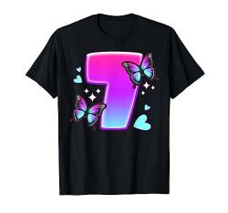 Geburtstag Mädchen 7 Jahre, Schmetterlinge und Nummer 7 T-Shirt von Birthday Girl by Content Design Studio
