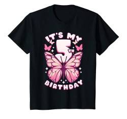 Kinder 5. Geburtstag, Mädchen 5 Jahre, Schmetterlinge und Nummer 5 T-Shirt von Birthday Girl by Content Design Studio