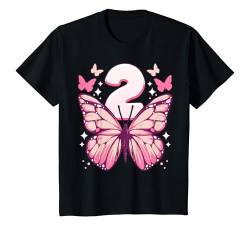 Kinder Geburtstag Mädchen 2 Jahre, Schmetterlinge und Nummer 2 T-Shirt von Birthday Girl by Content Design Studio