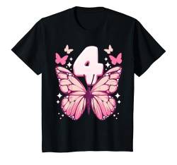 Kinder Geburtstag Mädchen 4 Jahre, Schmetterlinge und Nummer 4 T-Shirt von Birthday Girl by Content Design Studio