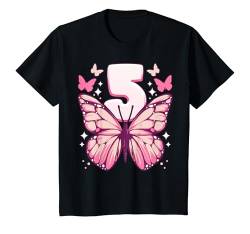 Kinder Geburtstag Mädchen 5 Jahre, Schmetterlinge und Nummer 5 T-Shirt von Birthday Girl by Content Design Studio