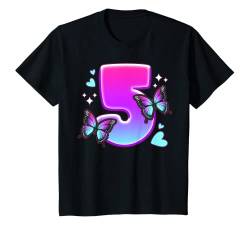 Kinder Geburtstag Mädchen 5 Jahre, Schmetterlinge und Nummer 5 T-Shirt von Birthday Girl by Content Design Studio