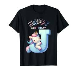 Happy Birthday Shirt für Liebhaber Einhorn Party Cute J / Name T-Shirt von Birthday Girl & Boy Unicorn Party