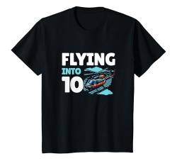 Kinder Helikopter Flying Into 10 Year Old 10th Birthday Boy T-Shirt von Birthday Party Apparel For Kids