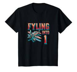 Kinder Propellerflugzeug Flying Into 1 Year Old 1st Birthday Boy T-Shirt von Birthday Party Apparel For Kids