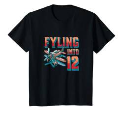 Kinder Propellerflugzeug Flying Into 12 Year Old 12th Birthday Boy T-Shirt von Birthday Party Apparel For Kids
