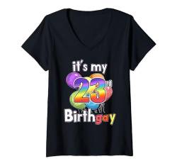 Damen Es ist mein 23. Birthgay Pride Month Birth Gay Rights Love Pride T-Shirt mit V-Ausschnitt von Birthgay LGBTQ Proud LGBT Rainbow Gay Pride Flag