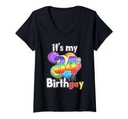 Damen Es ist mein 34. Birthgay Pride Month Birth Gay Rights Love Pride T-Shirt mit V-Ausschnitt von Birthgay LGBTQ Proud LGBT Rainbow Gay Pride Flag