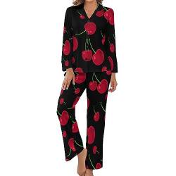 BisQu Damen Schlafanzug Weich Lange Pyjama Set V-Ausschnitt Nachtwäsche Hausanzug Zweiteiliger Sleepwear Loungewear L von BisQu