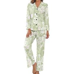 BisQu Schlafanzug Damen Lang Pyjamaset Set Pyjama Set Mit Bündchen Hausanzug Zweiteiliger-Nachtwäsche Sleepwear Loungewear Langarm Oberteil Und Schlafanzughose Freizeitanzug L von BisQu