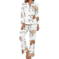 BisQu Schlafanzug Damen Lang Zweiteiler Pyjama Set Langarm Bequem Pyjama Set Nachtwäsche Elastischem Bund Mit Taschen L von BisQu