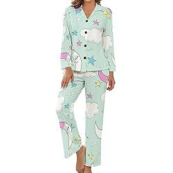 BisQu Schlafanzug Damen Langarm Pyjama Damen Weich Mit V-Ausschnitt Homewear Damen Set Lounge Wear Women Set Zweiteilige L von BisQu