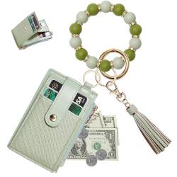 Bisanzoya Geldbörsen-Schlüsselanhänger, Armband, schmal, RFID-Kreditkartenhalter, Geldbörse, Schlüsselanhänger, Perlen, Auto-Schlüsselanhänger, Grün , one-size von Bisanzoya