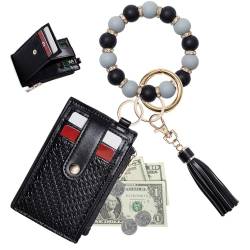 Bisanzoya Geldbörsen-Schlüsselanhänger, Armband, schmal, RFID-Kreditkartenhalter, Geldbörse, Schlüsselanhänger, Perlen, Auto-Schlüsselanhänger, Schwarz, one-size von Bisanzoya