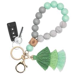 Bisanzoya Perlen Schlüsselanhänger mit Quaste, Silikon-Schlüsselanhänger, Armband, niedliches Boho-Auto-Schlüsselanhänger Armband für Frauen, Grün , no von Bisanzoya