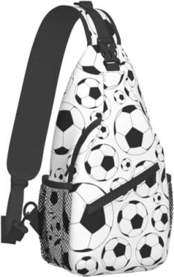 Brusttaschen mit Fußball- und Fußballbällen, Crossbody-Tasche, Reise, Wandern, Rucksack, lässiger Schulter-Tagesrucksack für Fußball-Fans, Damen und Herren, Fußball- und Fußballbälle, Schwarz und von Bisch