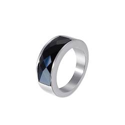 Bihsilin Damen Ringe Edelstahl, Silber Ring Personalisiert mit Schwarz Kristall Bandring Trauringe Hochzeit Ringe Frauen Nickelfrei Größe 57 (18.1) von Bishilin