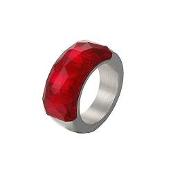 Bihsilin Frauen Ring Edelstahl, Damen Ringe 10MM mit Rot Glas Bandring Eheringe Hochzeit Ring Personalisiert Silber Größe 52 (16.6) von Bishilin