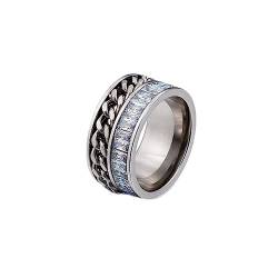 Bihsilin Frauen Ring Edelstahl, Damen Ringe 11MM mit Kette und Zirkonia Bandring Eheringe Hochzeit Ring Personalisiert Silber Gr.52 (16.6) von Bishilin