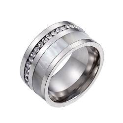 Bihsilin Frauen Ring Edelstahl, Damen Ringe 12MM mit Muschel und Zirkonia Bandring Eheringe Hochzeit Ring Personalisiert Silber Gr.54 (17.2) von Bishilin