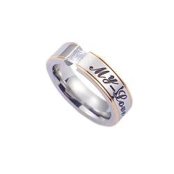 Bihsilin Frauen Ring Edelstahl, Damen Ringe My Love 6MM mit Zirkonia Eheringe Hochzeit Ring Personalisiert Silber Gold Gr.67 (21.3) von Bishilin