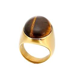 Bihsilin Frauen Ring Edelstahl, Damen Ringe mit Braun Stein Siegelring Eheringe Hochzeit Ring Personalisiert Gold Größe 54 (17.2) von Bishilin