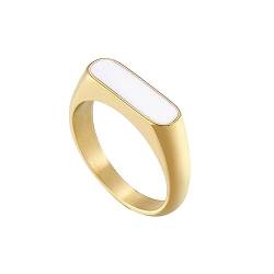 Bihsilin Frauen Ring Edelstahl, Damen Ringe mit Weiß Harz Siegelring Eheringe Hochzeit Ring Personalisiert Gold Größe 52 (16.6) von Bishilin