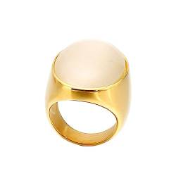 Bihsilin Frauen Ring Edelstahl, Damen Ringe mit Weiß Stein Siegelring Eheringe Hochzeit Ring Personalisiert Gold Gr.57 (18.1) von Bishilin