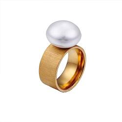 Bihsilin Frauen Ringe Edelstahl, Verlobungsringe 10MM Solitär mit Perle Ring Damen Personalisiert Gold Größe 57 (18.1) von Bishilin