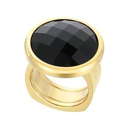 Bihsilin Frauen Ringe Edelstahl, Verlobungsringe Breit mit Schwarz Glas Siegelring Ring Damen Personalisiert Gold Größe 57 (18.1) von Bishilin