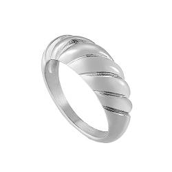 Bihsilin Frauen Ringe Edelstahl, Verlobungsringe Kuppel mit Gemustert Ring Damen Personalisiert Silber Gr.67 (21.3) von Bishilin