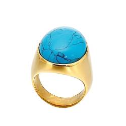 Bihsilin Frauen Ringe Edelstahl, Verlobungsringe mit Oval Türkis Siegelring Ring Damen Personalisiert Gold Gr.52 (16.6) von Bishilin
