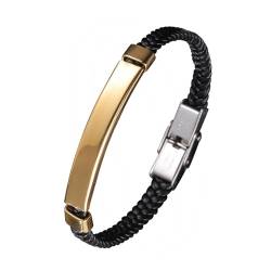 Bishilin Armbänder Herren Leder, Armband Männer Personalisiert 6MM mit Schild Lederarmband Sicherheitsverschluss Schwarz 20.5CM von Bishilin