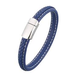 Bishilin Armbänder Herren Leder, Armband Männer Personalisiert 8MM Geflochten Lederarmband mit Magnetverschluss Blau 20.5CM von Bishilin