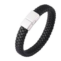 Bishilin Armbänder Herren Leder 18.5CM, Personalisiertes Armband Männer 12MM Geflochten Lederarmband Schwarz mit Magnetverschluss von Bishilin