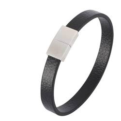 Bishilin Armbänder Herren Leder 18.5CM, Personalisiertes Armband Männer 12MM mit Magnetverschluss Lederarmband Schwarz von Bishilin