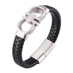 Bishilin Armbänder Herren Leder 20.5CM, Personalisiertes Armband Männer 12MM mit Knoten Magnetverschluss Lederarmband Schwarz von Bishilin