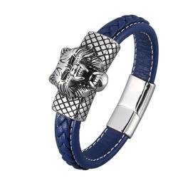 Bishilin Armbänder für Herren Leder mit Magnetverschluss, Lederarmband Personalisiert 12MM Wolf Charms Armband Männer Blau 16.5CM von Bishilin